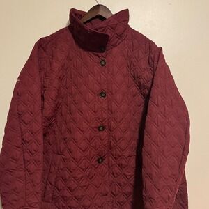 Lands End Mens Quilted Jacket Burgundy Diamond Stitch Layers Essentials Rugged